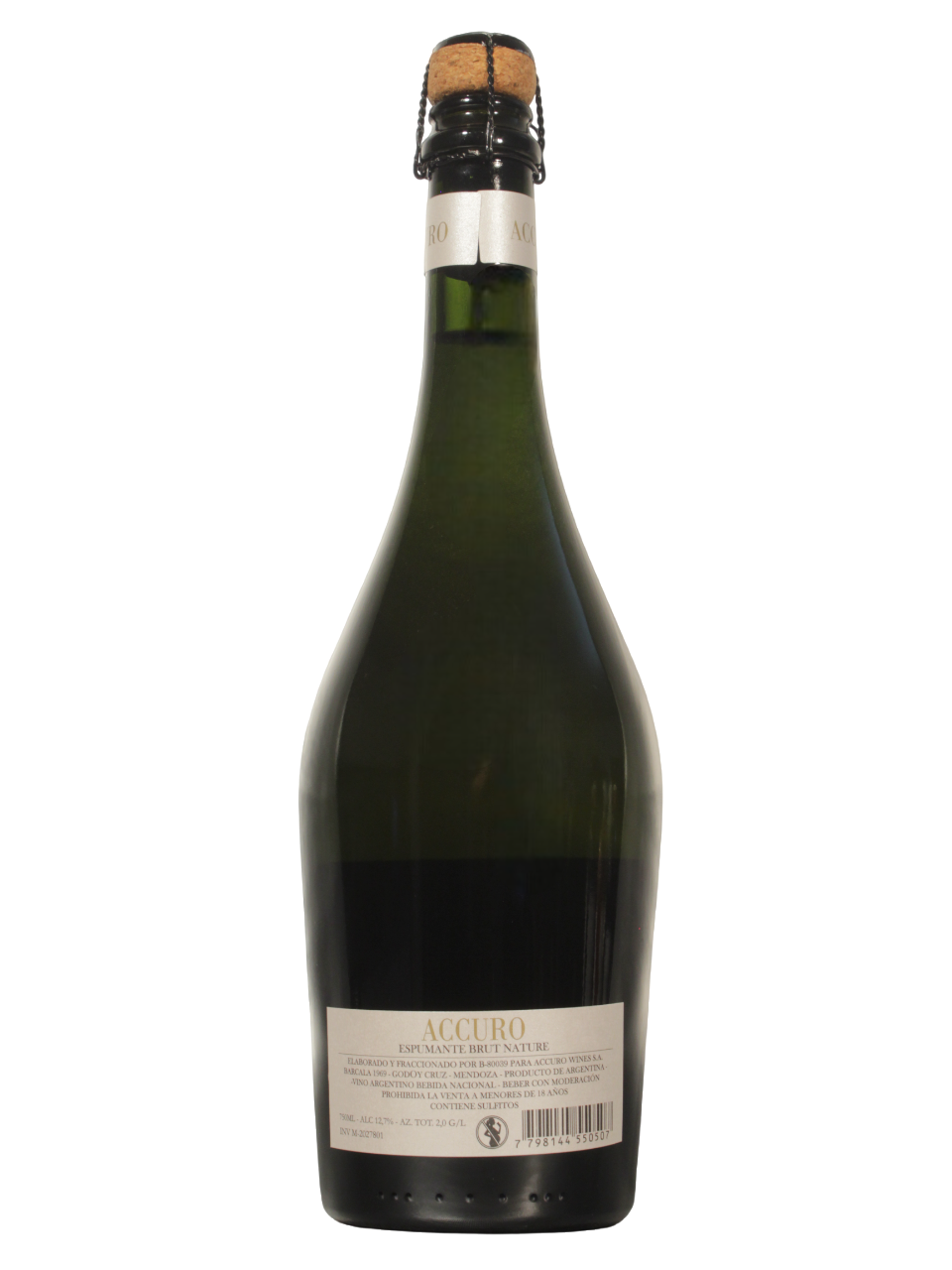 Botella de ACCURO Brut Nature espumante de ACCURO WINES S.A. vista dorso