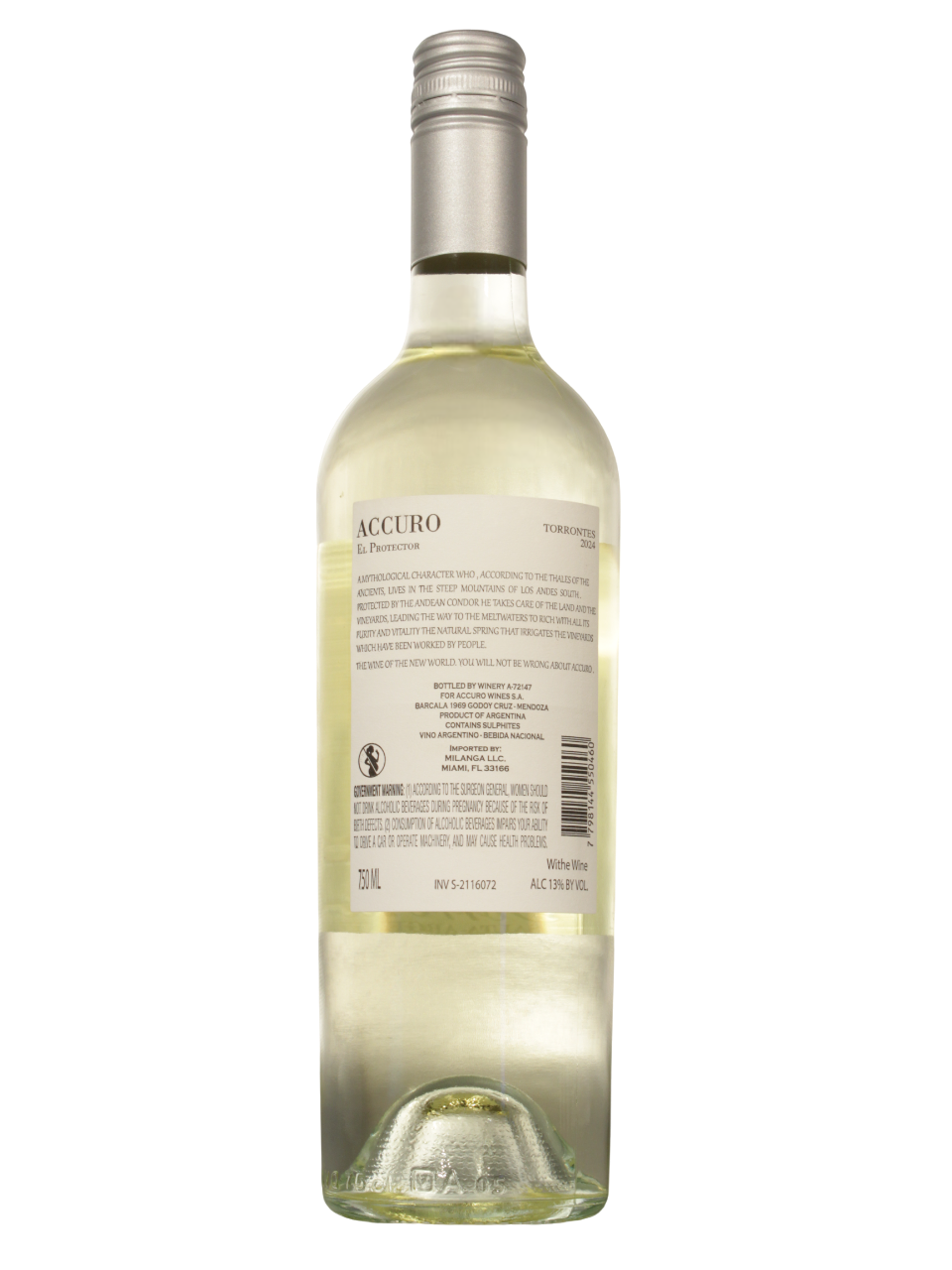 Accuro Torrontes Dorso Botella de Accuro Torrontés de ACCURO WINES S.A. vista dorso