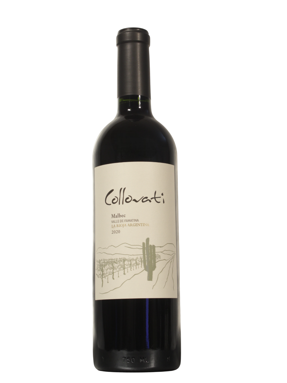 Botella de Collovati Malbec de Sañogasta, La Rioja, vista frontal
