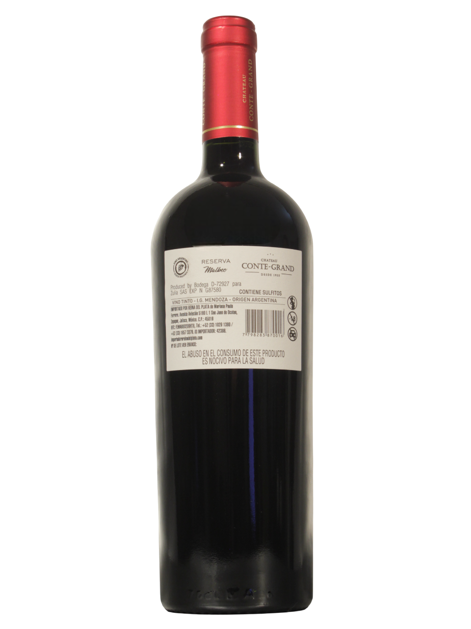 Conte Grand Malbec Dorso Botella de Conte Grand Reserva Malbec de Zulia SAS vista dorso