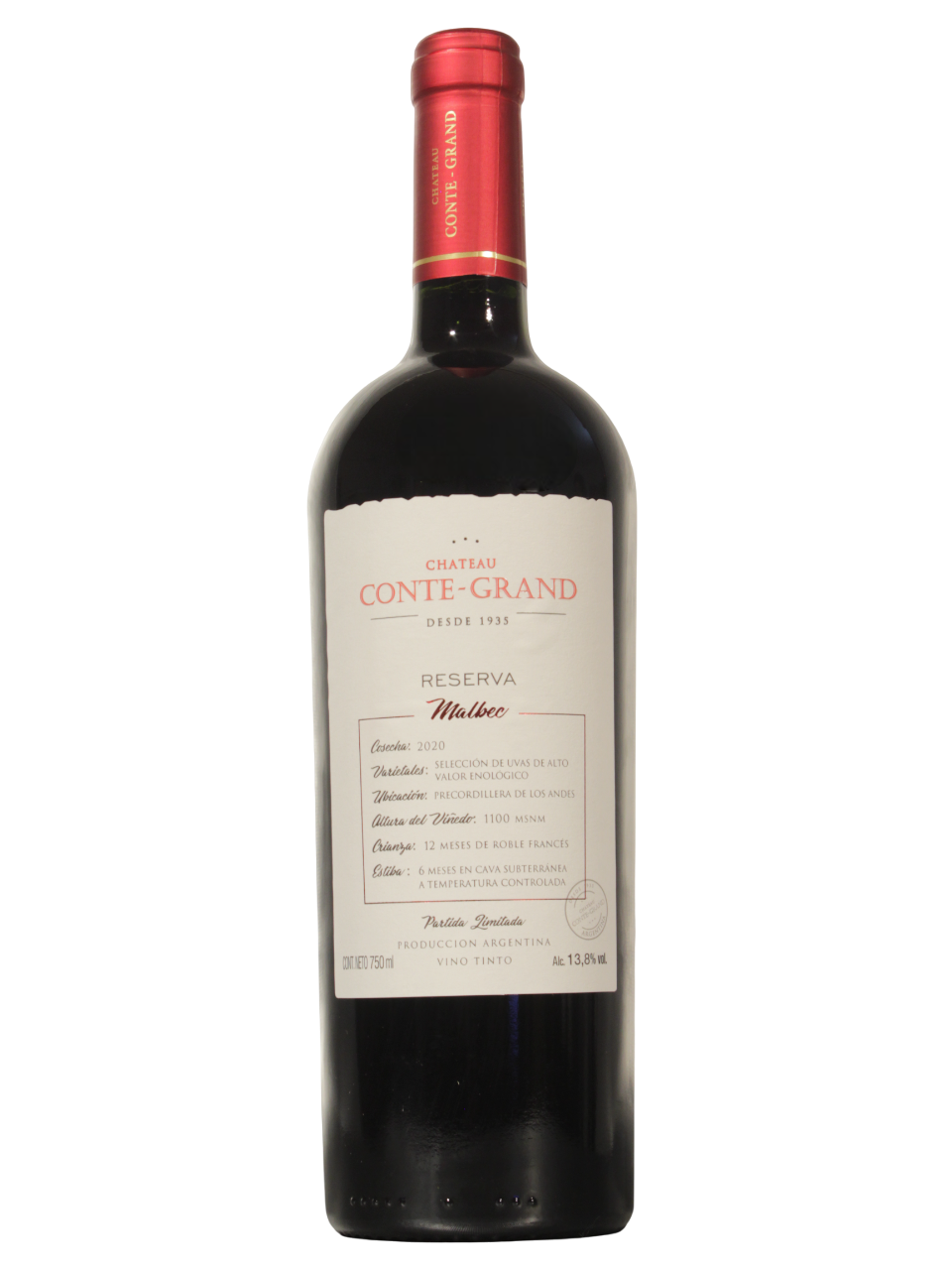 Botella de Conte Grand Reserva Malbec de Zulia SAS vista frontal