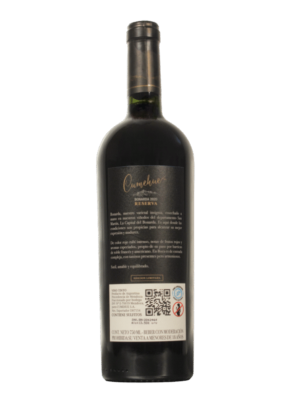 Cumehue Bonarda Dorso Botella de Cumehue Bonarda Reserva de Cumehue S.A. vista dorso