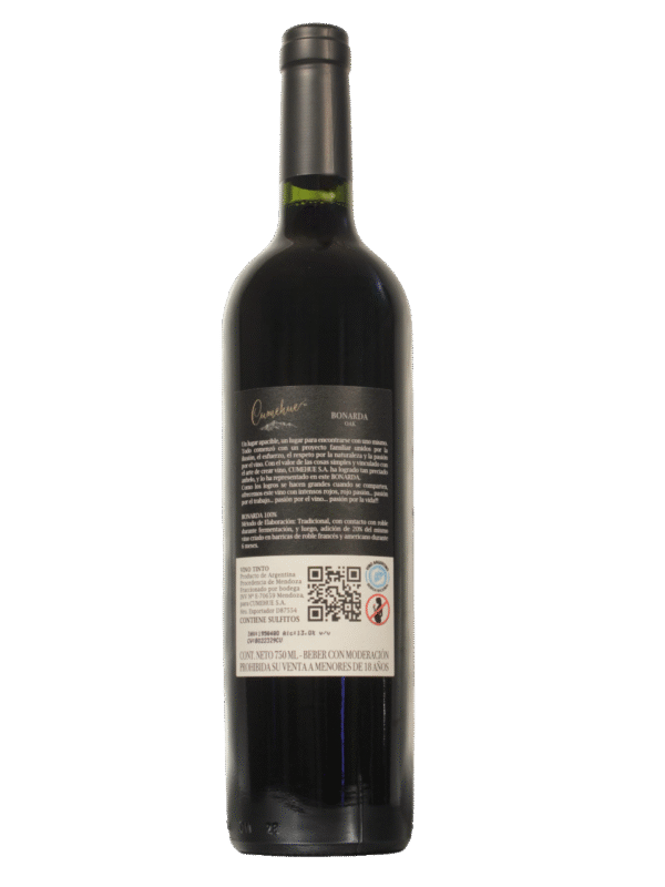 Cumehue Bonarda OAK Dorso Botella de Cumehue Bonarda OAK de Cumehue S.A. vista dorso