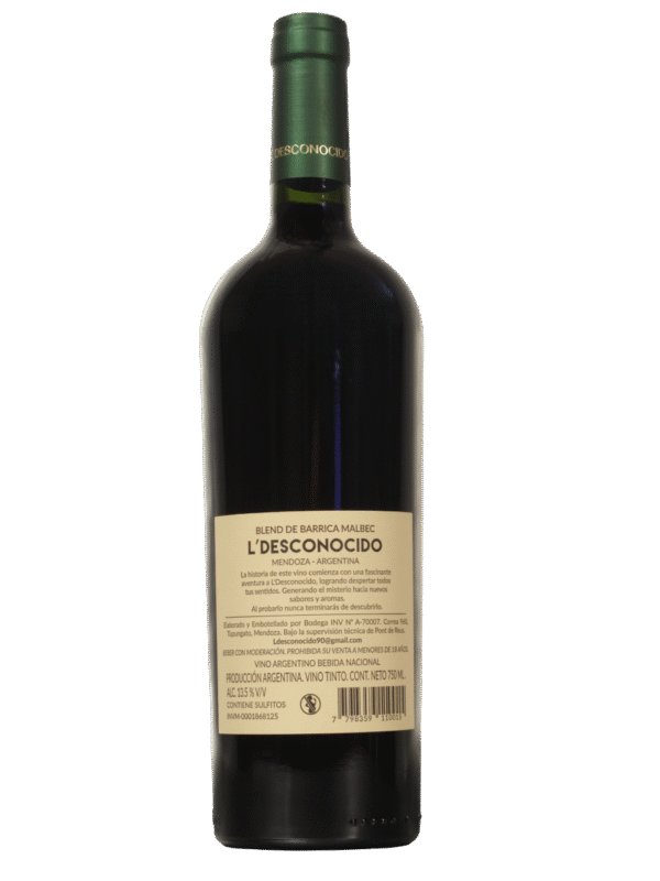 Desconocido Blend Malbec Dorso Botella de L´Desconocido Blend Malbec de L´Desconocido vista dorso