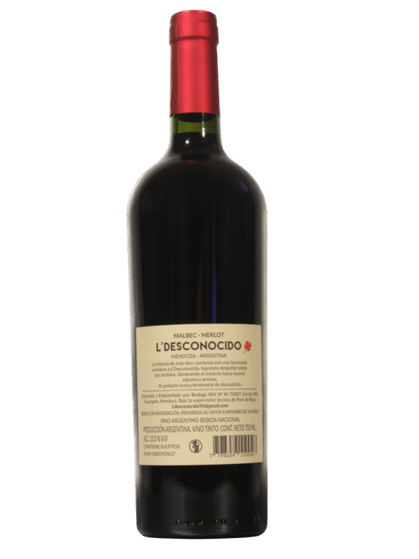 Desconocido Blend Malbec - Merlot Dorso Botella de L´Desconocido Blend Malbec Merlot de L´Desconocido vista dorso
