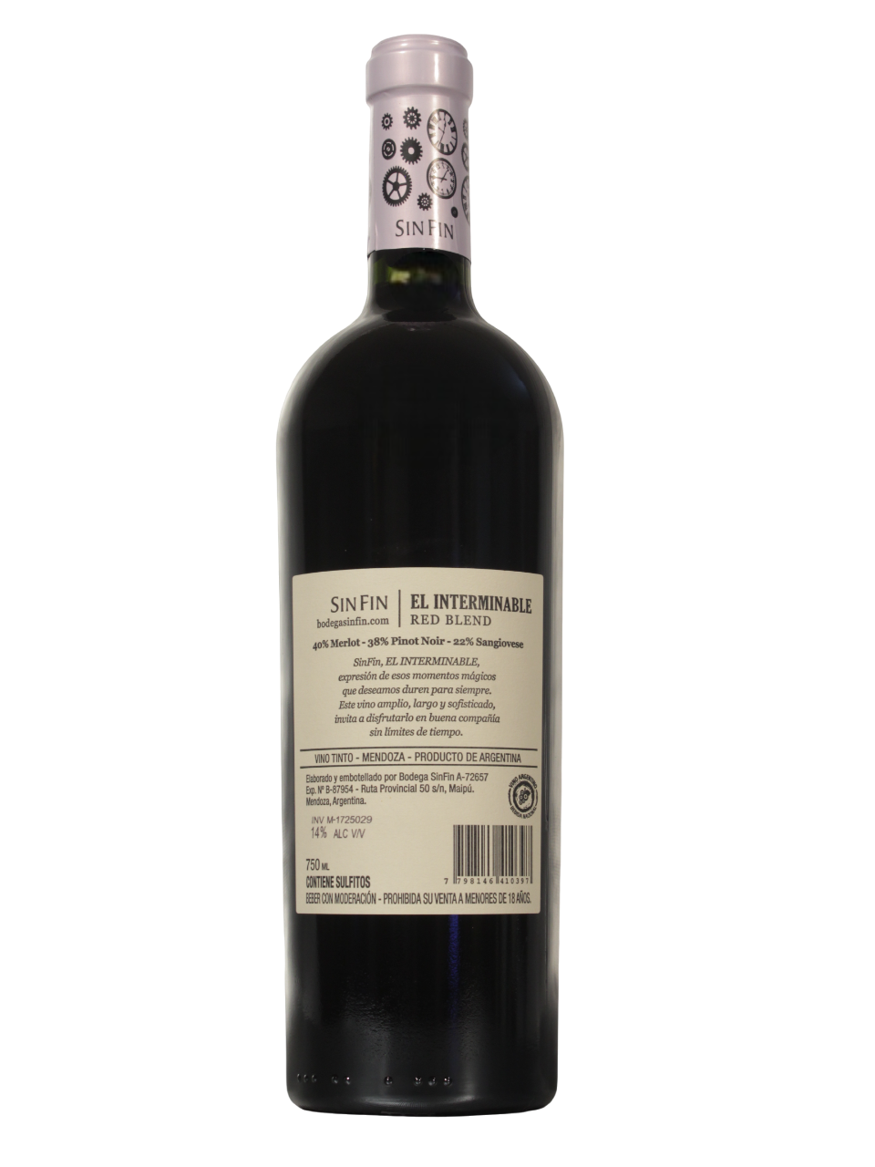 El Interminable Blend Dorso Botella de El Interminable Blend de Bodega SinFin vista dorso
