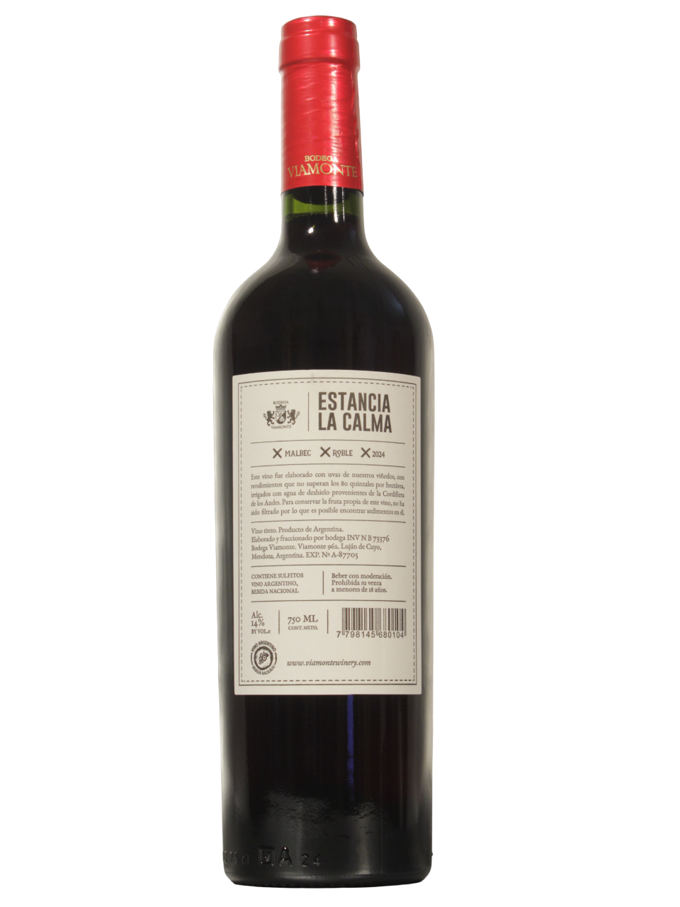 Estancia La Calma Malbec Dorso Botella de Estancia La Calma Malbec Roble de Bodega Viamonte vista dorso