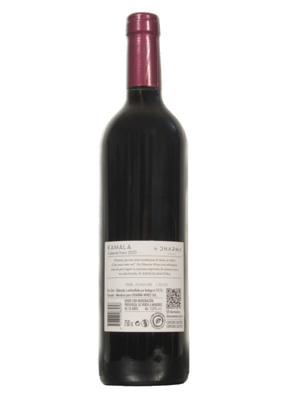 Kamala Cabernet Franc Dorso Botella Kamala Cabernet Franc de Dharma Wines dorso