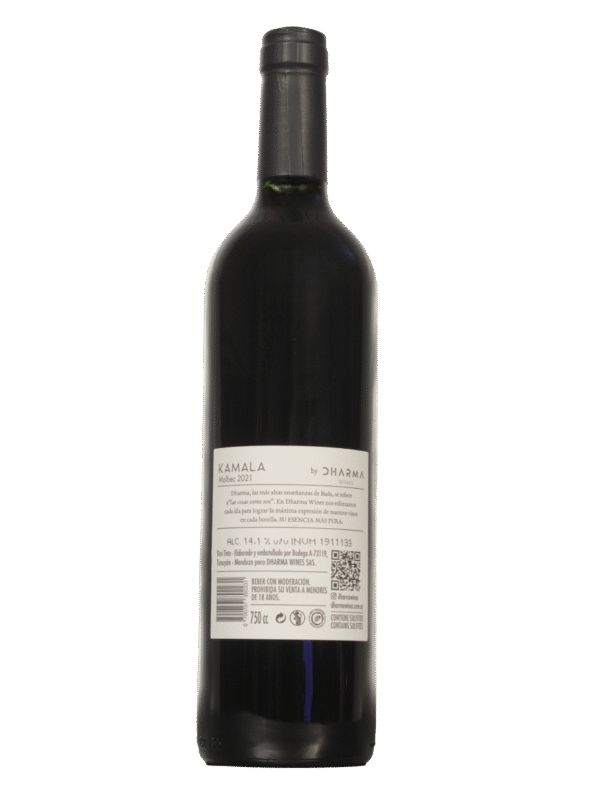 Kamala Malbec Dorso Botella de Kamala Malbec de Dharma Wines vista dorso