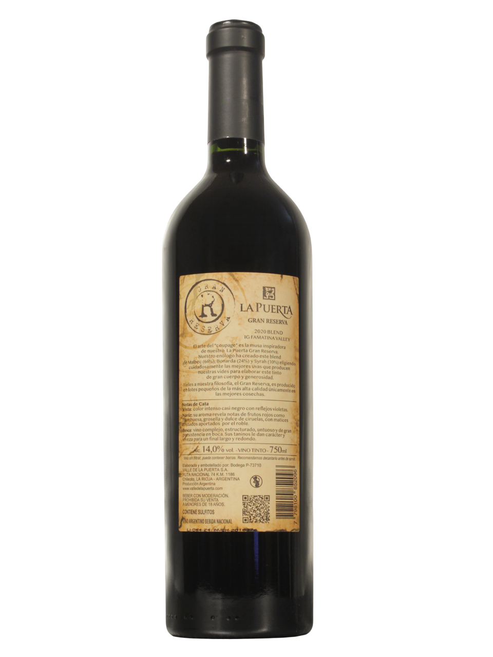 La Puerta Gran Reserva Blend Dorso Botella de La Puerta Gran Reserva Blend de Valle de la Puerta S.A. vista dorso