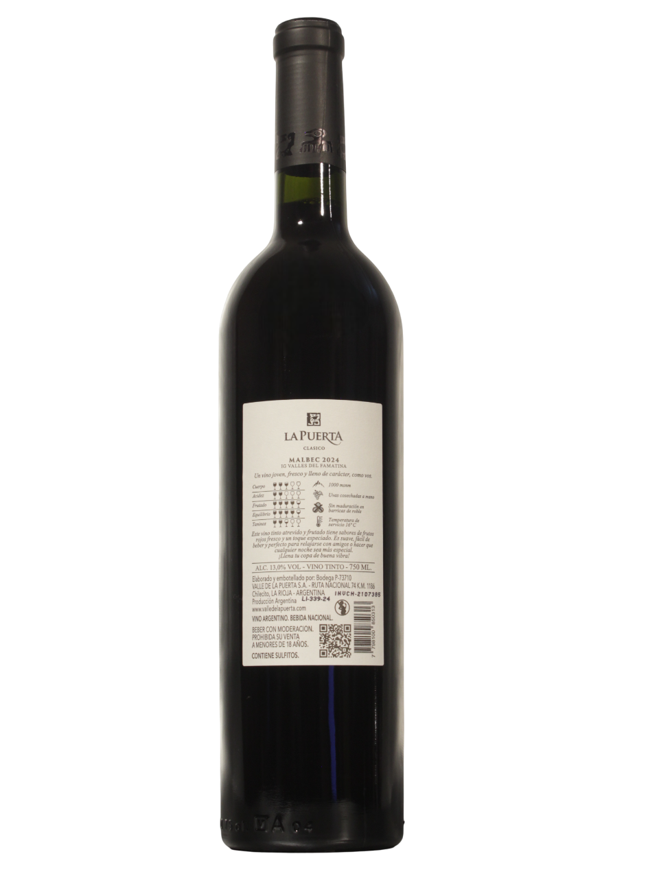 La Puerta Malbec Clasico Dorso Botella de La Puerta Malbec Clásico de Valle de la Puerta S.A. vista dorso