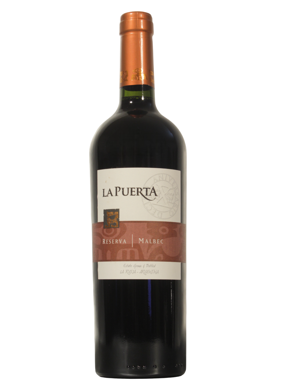 Botella de La Puerta Malbec Reserva de Valle de la Puerta S.A. vista frontal