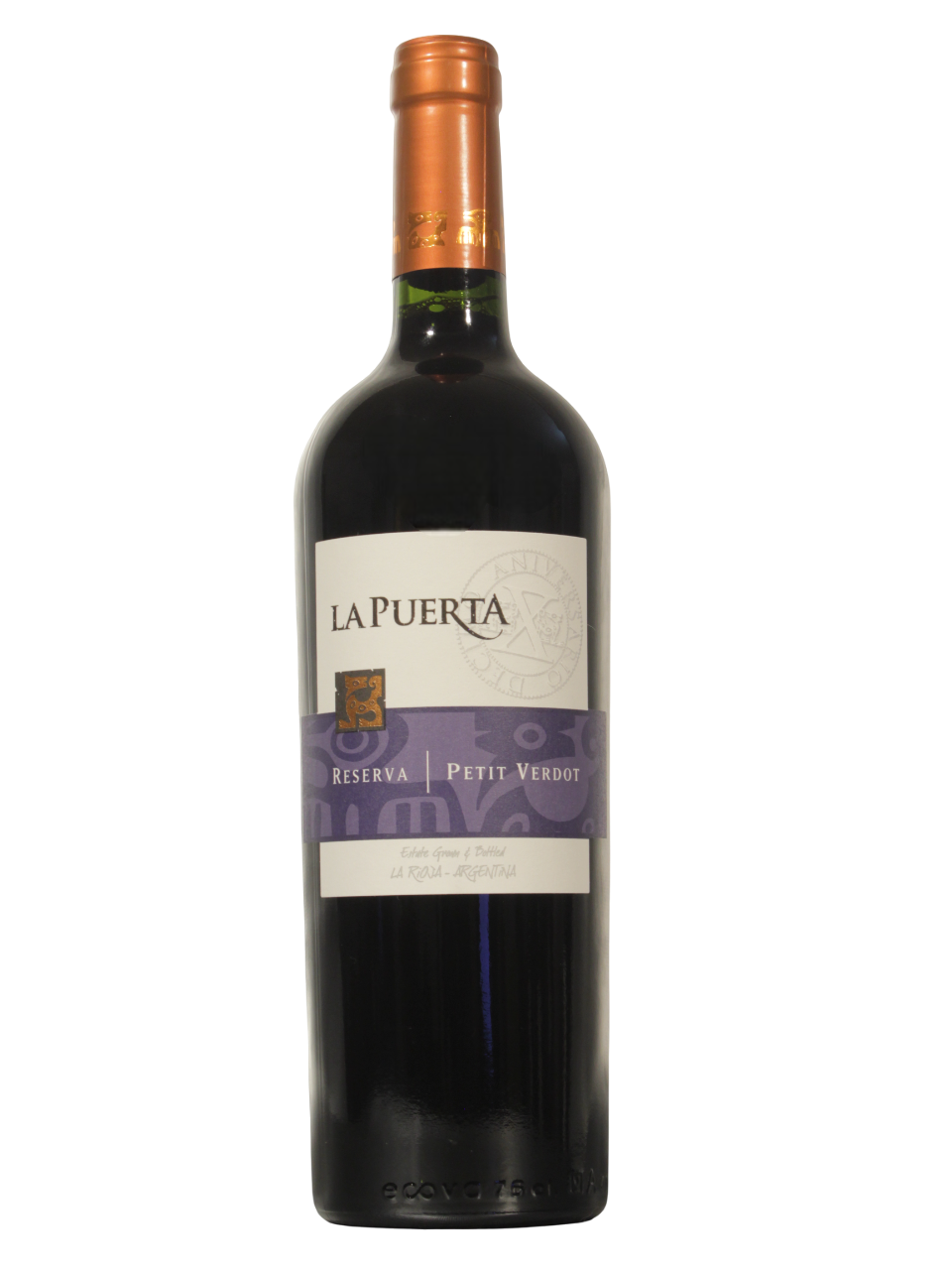 Botella de La Puerta Petit Verdot Reserva de Valle de la Puerta S.A. vista frontal