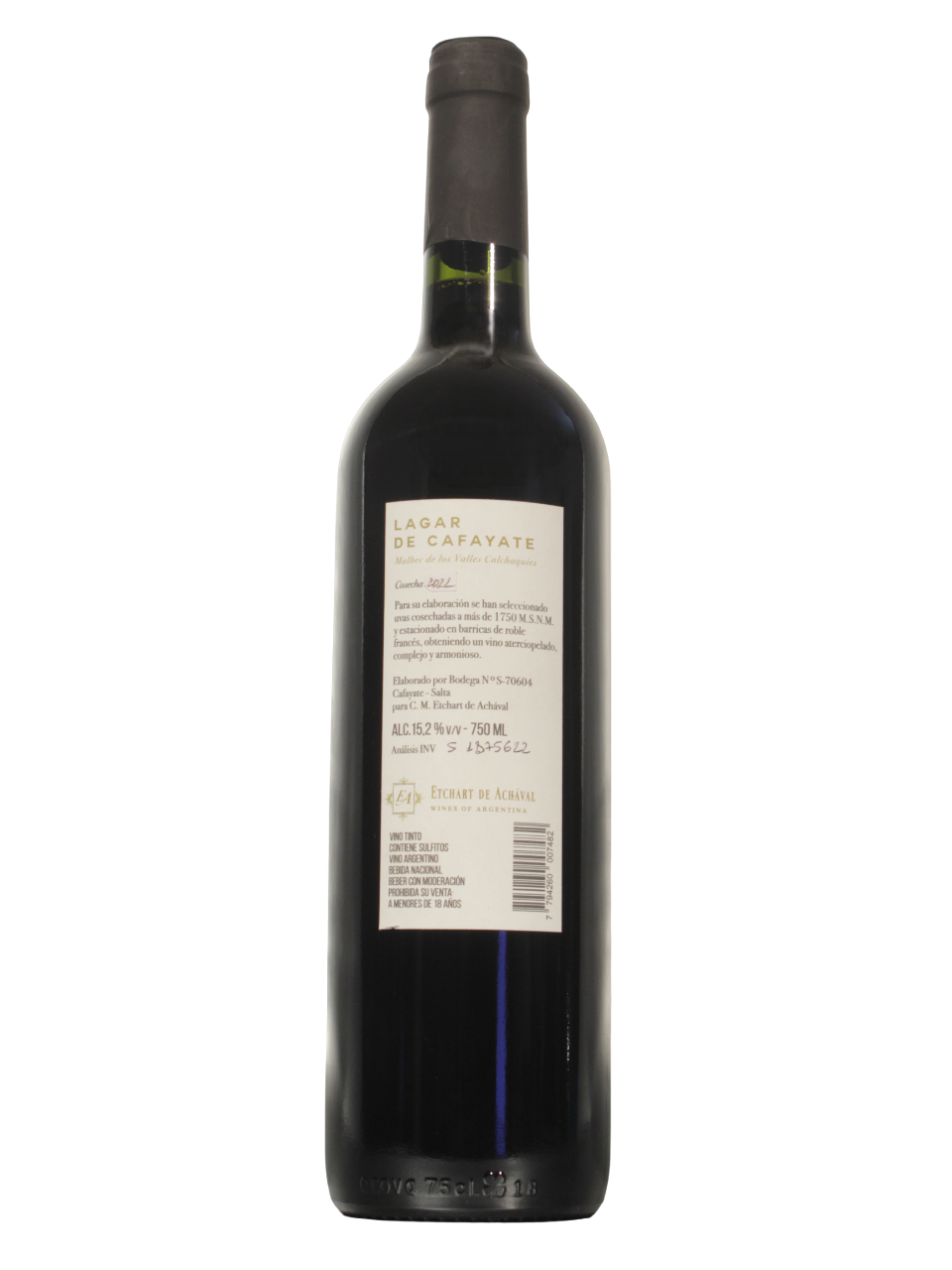 Lagar de Cafayate Malbec Dorso Botella de Lagar de Cafayate Malbec de C. M. Etchart vista dorso