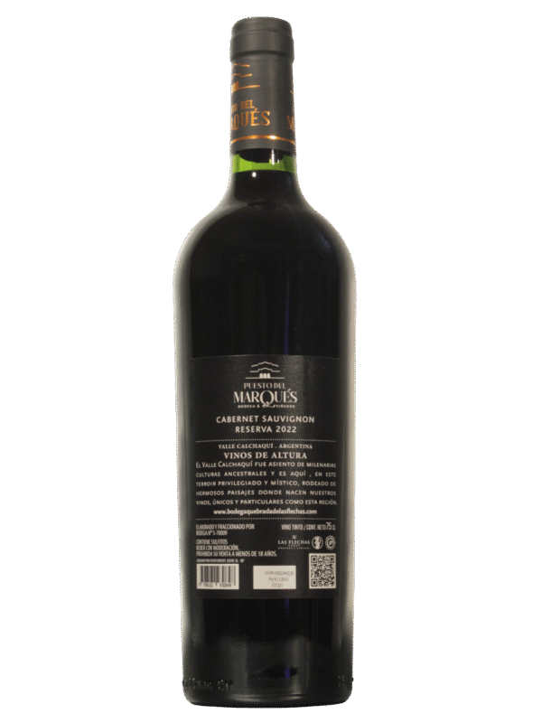 Puesto del Marqués Cab Sauv Dorso Botella de Puesto del Marqués Cabernet Sauvignon Reserva vista dorso