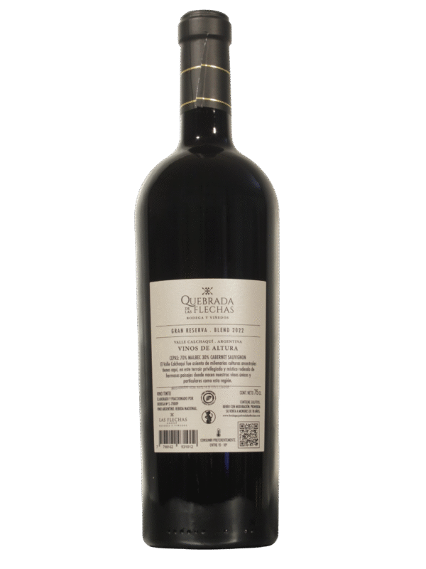 Quebrada de las Flechas Gran Reserva Blend Dorso Botella de Quebrada de las Flechas Gran Reserva de Las Flechas Group vista dorso