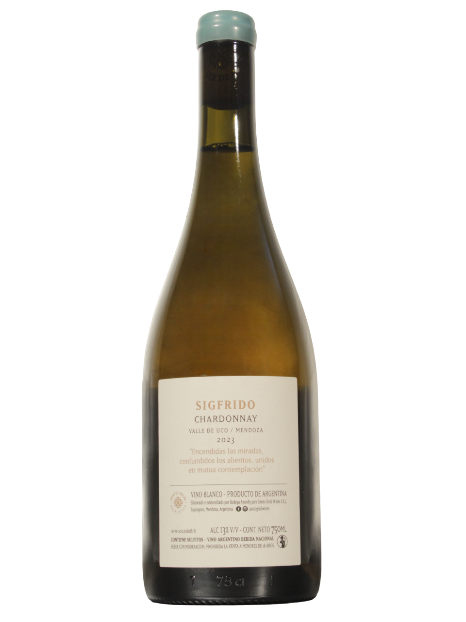 Sigfrido Chardonnay Dorso Botella de Sigfrido Chardonnay de Santo Grial Wines vista dorso