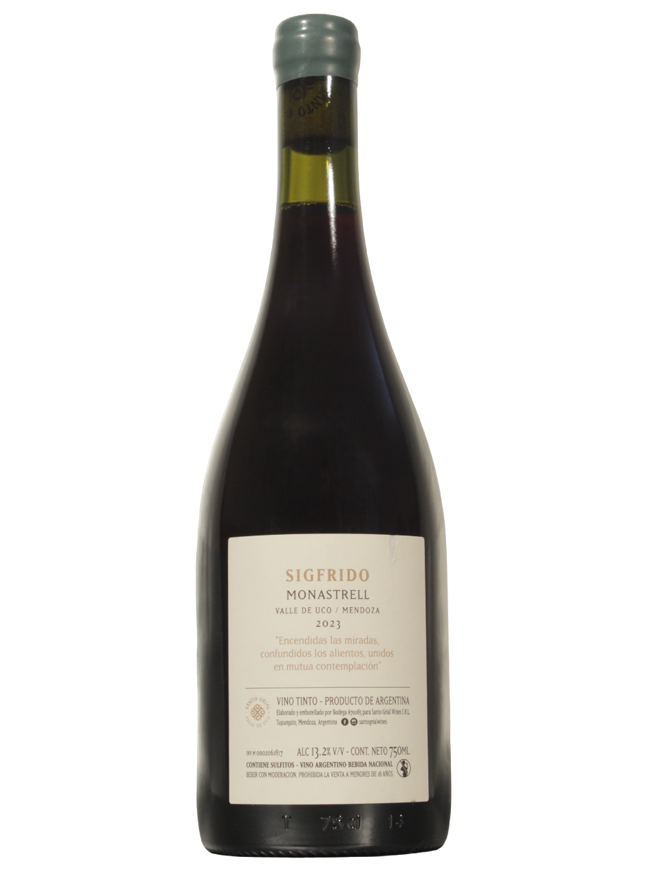 Sigfrido Monastrell Dorso Botella de Sigfrido Monastrell de Santo Grial Wines vista dorso
