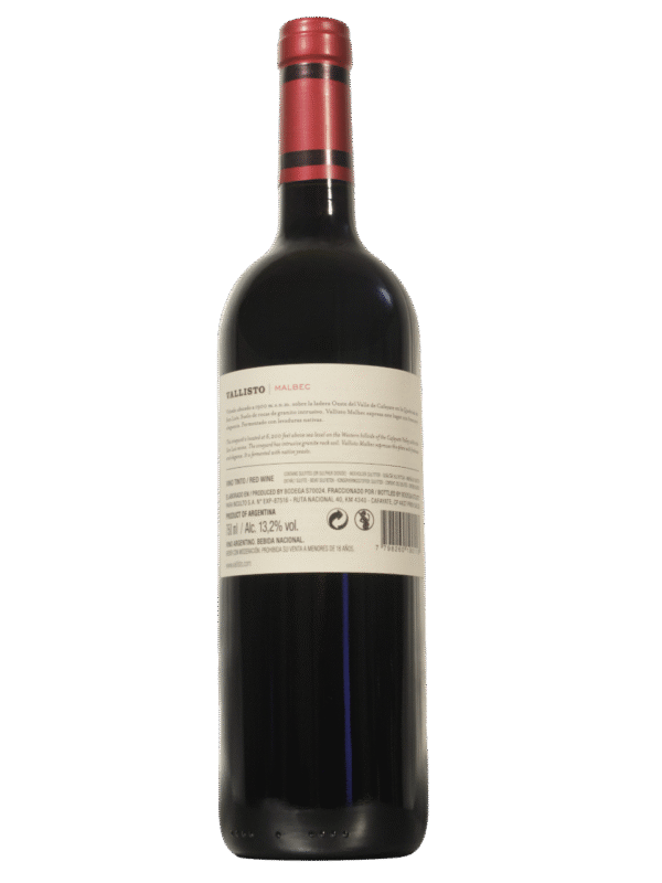 Vallisto Malbec Dorso Botella de Vallisto Malbec de Inculto S.A. vista dorso