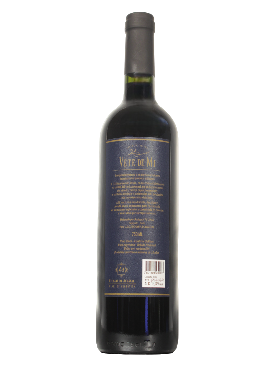 Vete de MI Malbec Dorso Botella de Vete de Mi Malbec de C. M. Etchart vista dorso