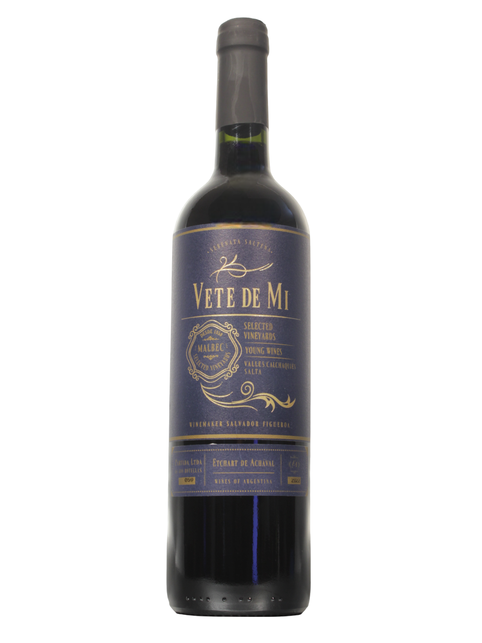 Botella de Vete de Mi Malbec de C. M. Etchart vista frontal