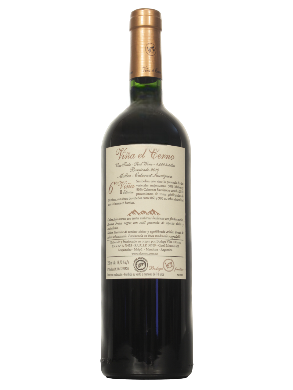 Viña el Cerno 6ta Viña Blend Dorso Botella de Viña el Cerno 6ta Viña Blend dorso