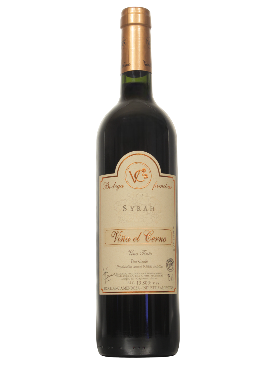 Botella de Viña el Cerno Syrah vista frontal