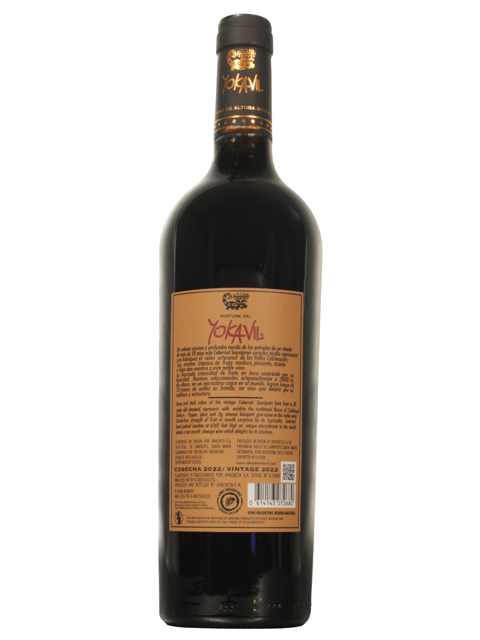 Yokavil Cabernet Sauvignon Dorso Botella de Perfume del Yokavil Cabernet Sauvignon vista dorso