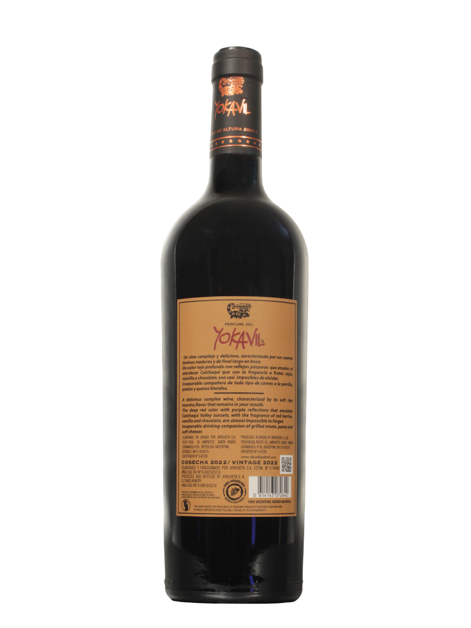Yokavil Malbec Dorso Botella de Perfume del Yokavil Malbec vista dorso