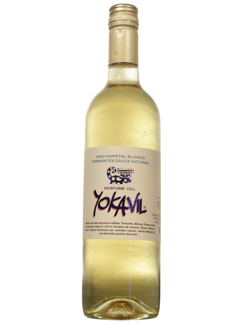Botella de Perfume del Yokavil Torrontés Dulce Natural vista frontal