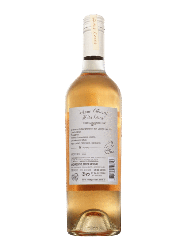 Aqui Estamos Todos Locos Rosado Blend Dorso Aqui Estamos Todos Locos Rosado Blend Botella Dorso