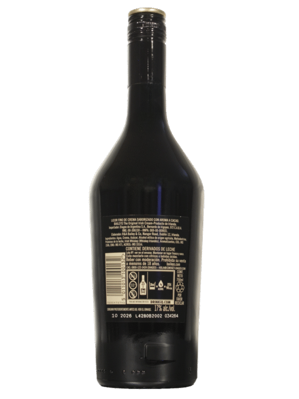Baileys Original Dorso Baileys Original Irish Cream botella dorso ingredientes