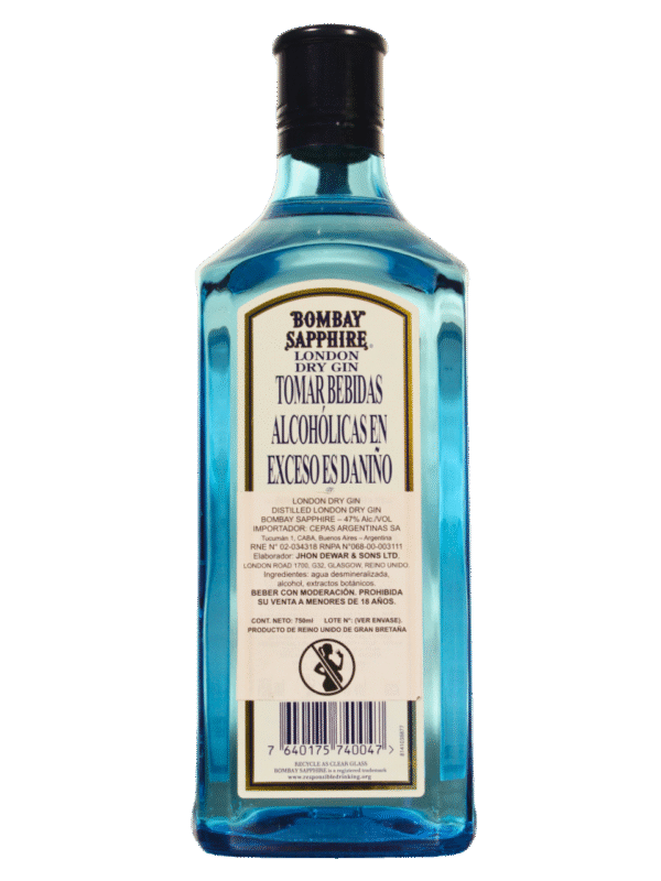 Bombay Shappire Dorso Bombay Sapphire London Dry Gin Botella Dorso