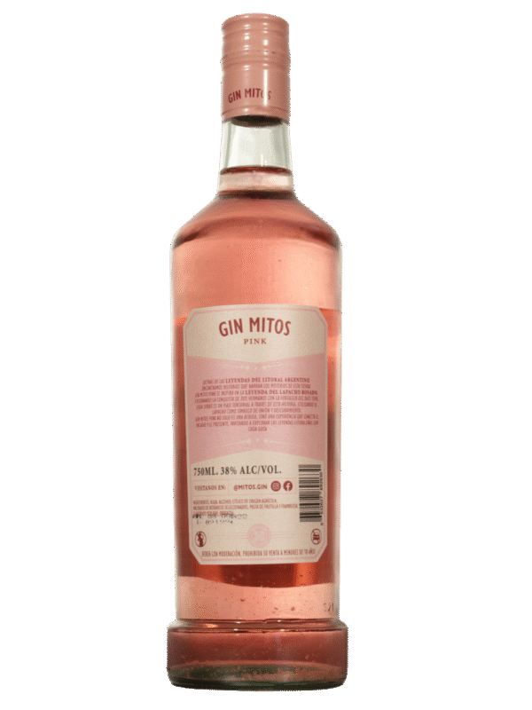 Gin Mitos Rosa London Dry Dorso Mitos Pink Gin Artesanal dorso botella