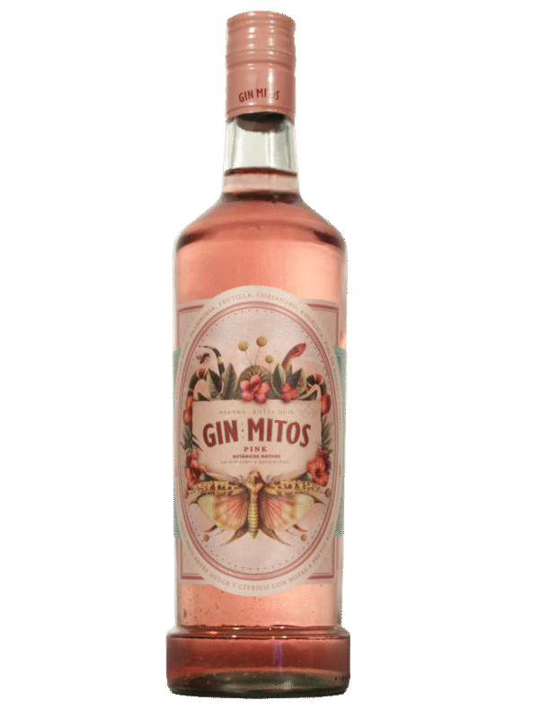 Gin Mitos Rosa London Dry Frente Mitos Pink Gin Artesanal botella frente