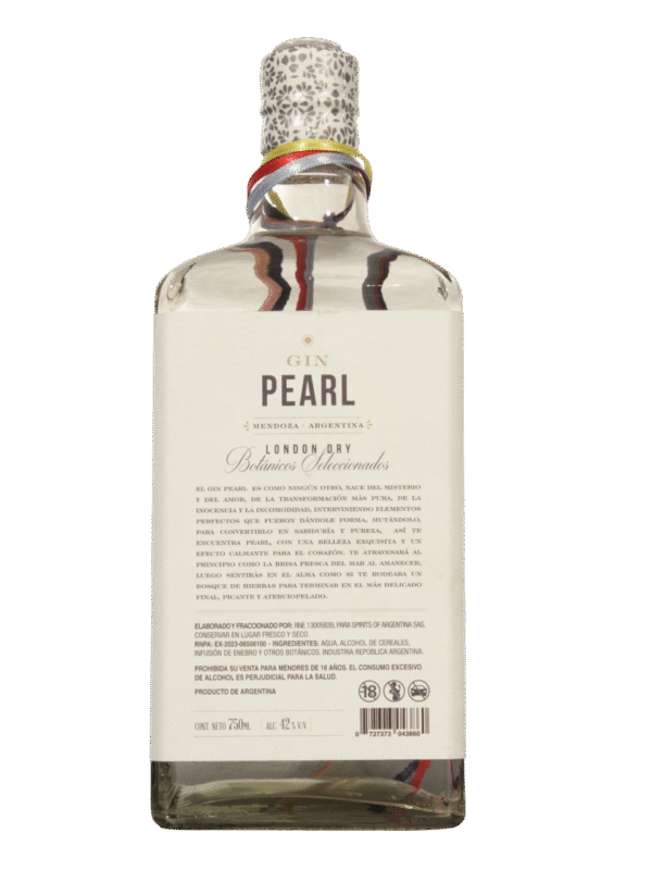 Pearl Gin Dorso Gin Pearl London Dry botella dorso botánicos
