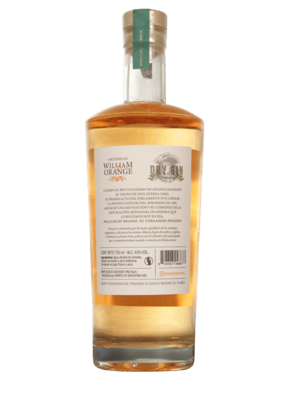 William Orang Dry Gin Dorso William Orange Dry Gin Dorso con descripción
